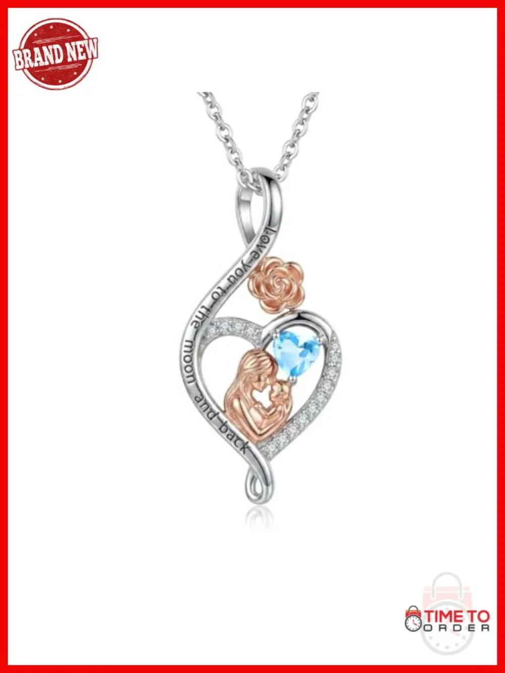 Mother's Day Rose Heart Infinity Birthstone Pendant Necklace with CZ